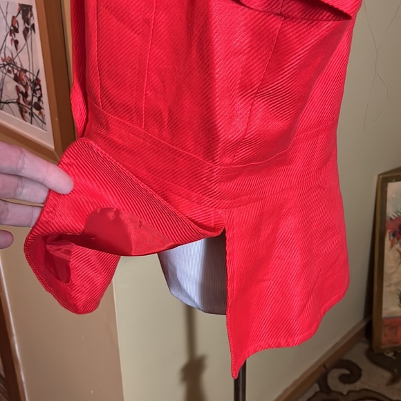 Linda Allan's ELLEN TRACY Size 14 Linen Blazer Textured monochromatic tomato red - Picture 9 of 16